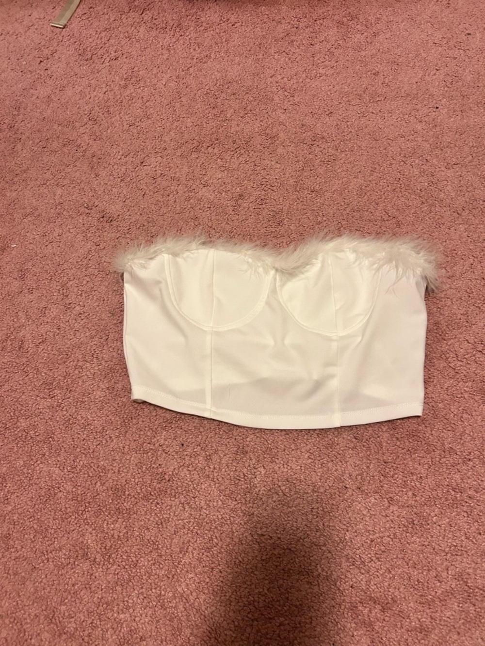 SHEIN White Faux Fur Strapless Bustier